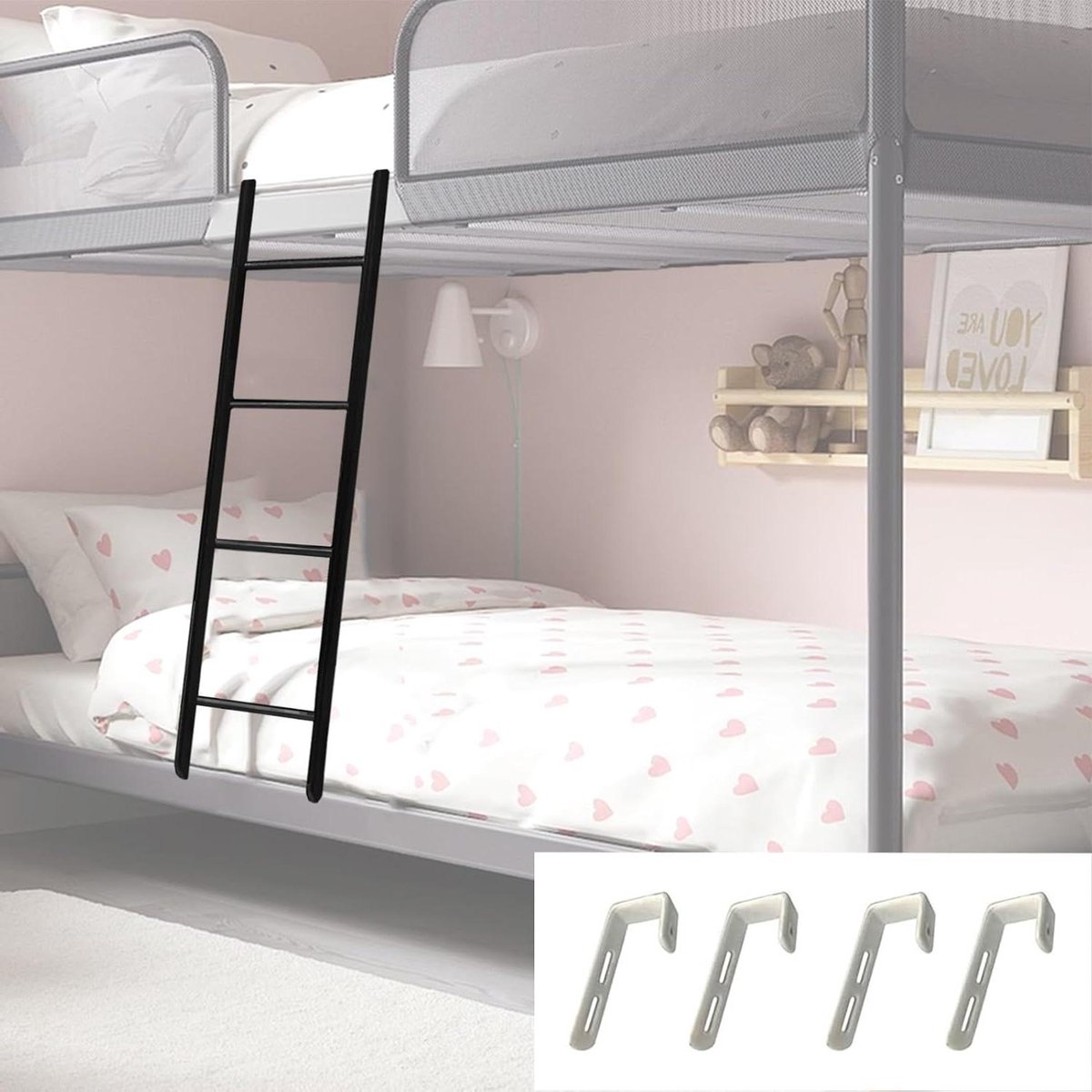 Stapelbedladder - Hoogslaper trap - Veilig klimmen - Verstelbare haak - 150 cm hoogte - Zwart
