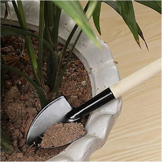Mini Tuingereedschap Set - Schep Hark Spade - Kinderen Helpen Planten - Houten Handvatten - 3 Stuks - Zwart van MINI — afbeelding 3