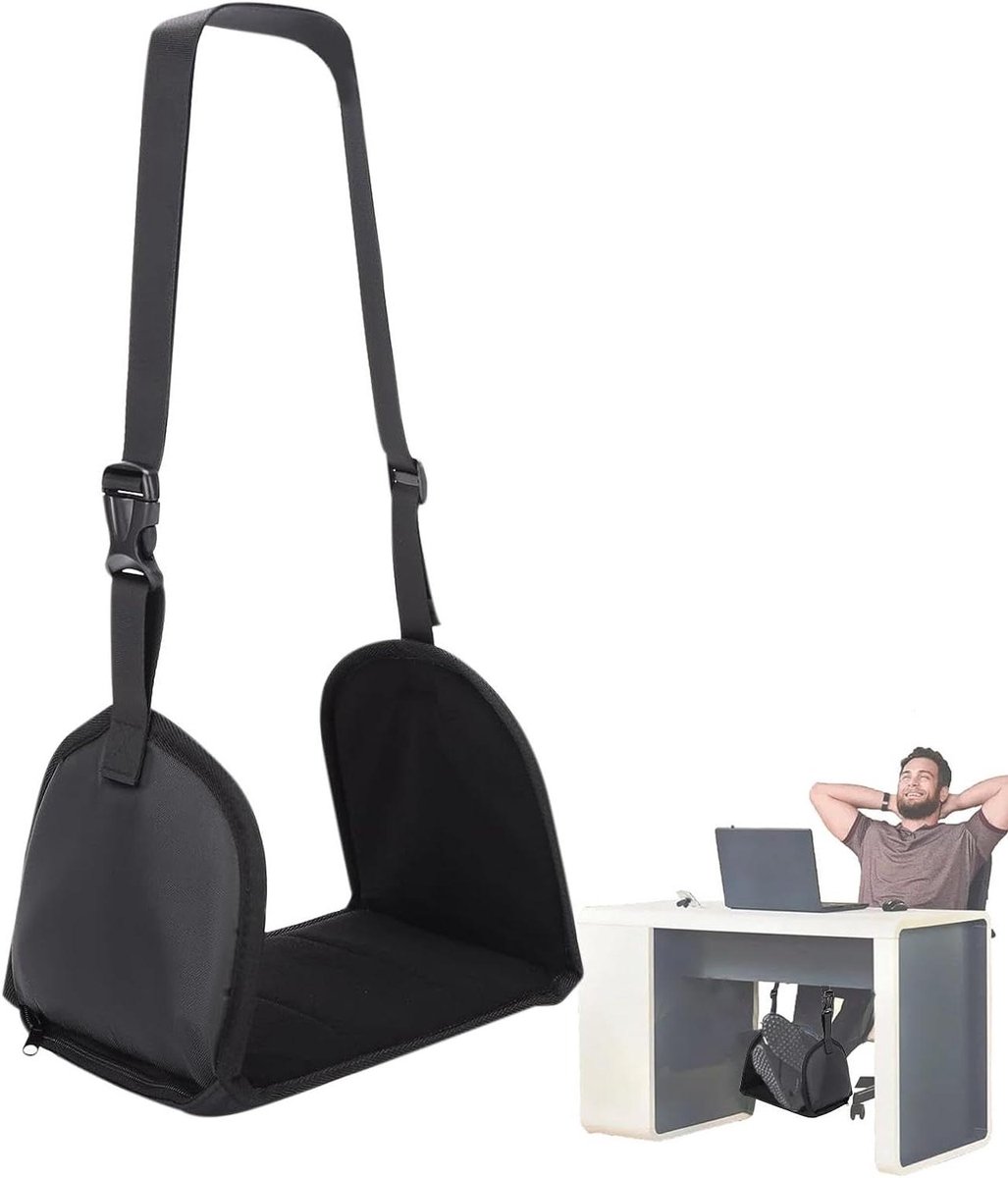 Vliegtuig Voet Hangmat - Draagbare Voetsteun - Comfortabel Reizen - Verstelbare Riemen - 55x16cm - Zwart