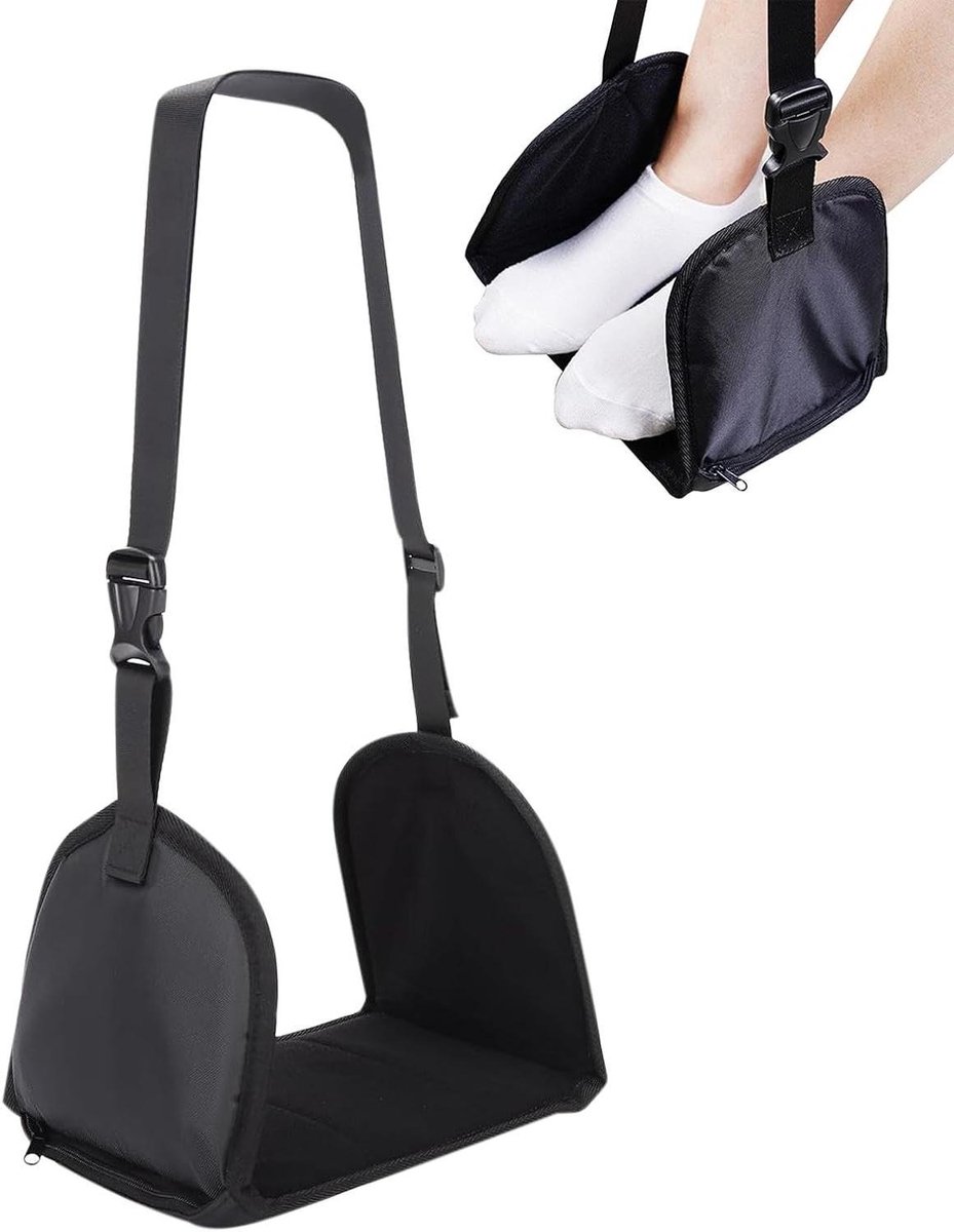 Vliegtuig Voet Hangmat - Voetsteun Reis - Comfortabel Reizen - Antislip Technologie - 55 x 16 cm - Zwart