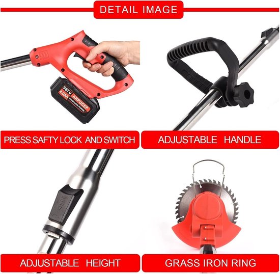 Elektrische Bosmaaier - Onkruid Trimmer - Gazon Snoeien - Draadloos Oplaadbaar - 45 cm Snijbreedte - N.v.t. — afbeelding 4