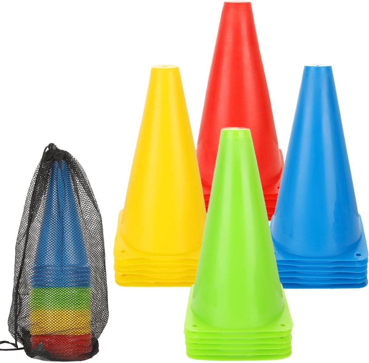 Set van 24 Kleurrijke Trainingspylonen voor Kinderen - Ideaal voor Voetbal, Sport en Actieve Spellen - Inclusief Draagtas en Diverse Kleuren