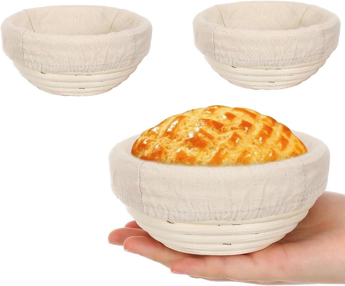 Brood Proefmand - Deegmand Rijsmand - Zuurdesem Bakken - Natuurlijk Rotan Materiaal - 3 Stuks 13 cm - Natuurlijk