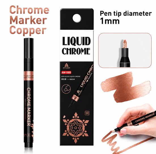 Chrome marker stift koper 1mm permanent waterdicht spiegelend voor metaal, glas, rubber, kunststof, papier