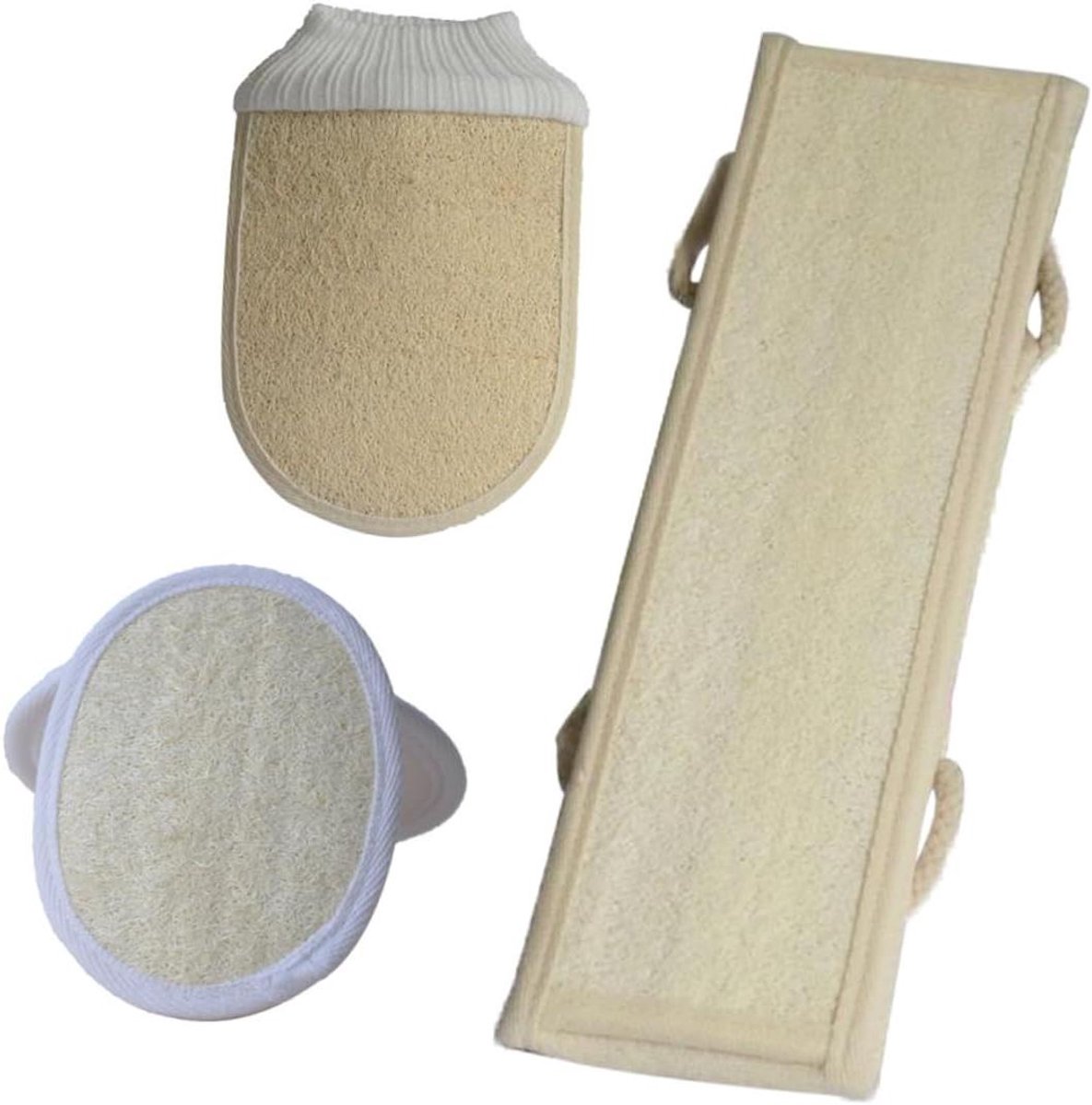 Badspons set - Luffa spons - Huid reinigen - Natuurlijk materiaal - 3 stuks - Beige