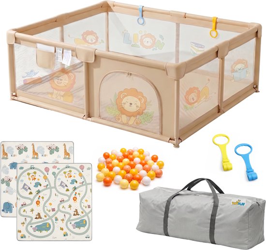Grondbox Baby met Speelmat & Speelballen - Babybox - Kinderbox - Speelbox - Playpen - Ballenbak - Kruipbox - 120x120x60cm - Beige