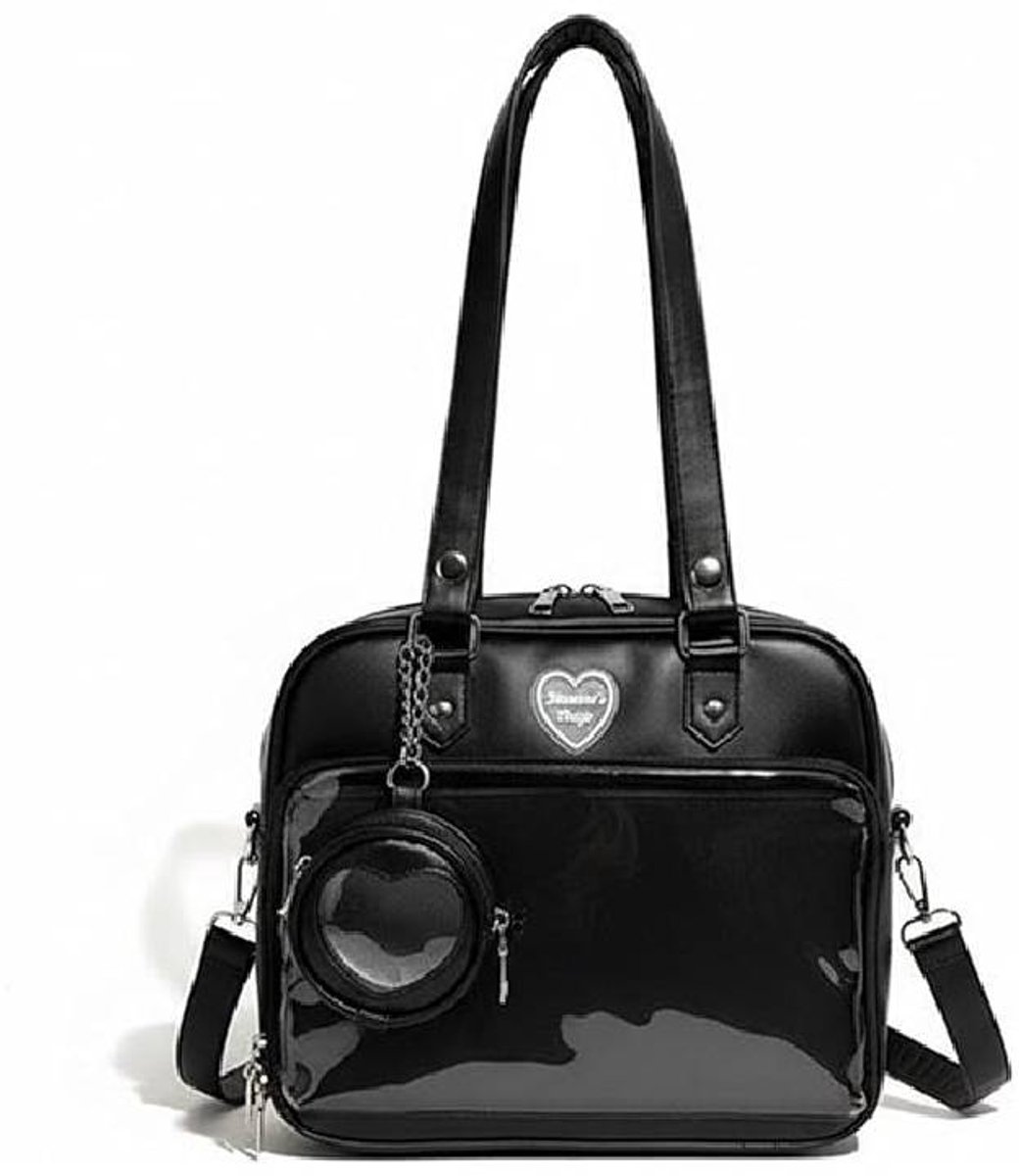 Ita-bag- een crossbodytas van PU-leer met voorvak- transparant Japans design en verstelbare schouderband.