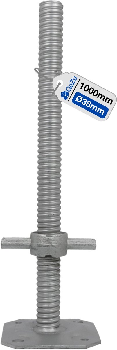 GeZu Impex Steiger Voetspindel 38 x 1000 mm – Elektrolytisch Verzinkt