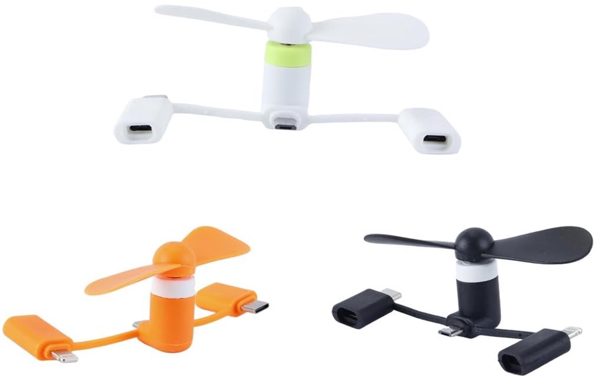 aladdien - Mini telefoon ventilators - Draagbare USB ventilators voor smartphones - Zwart - Wit - Oranje - Handig voor warme dagen - Compact en lich...