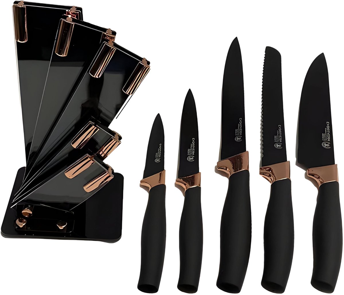 Keukenmessenset 6-delig - scherpe messen - ergonomische handgreep - comfortabel koken - ShopVlot