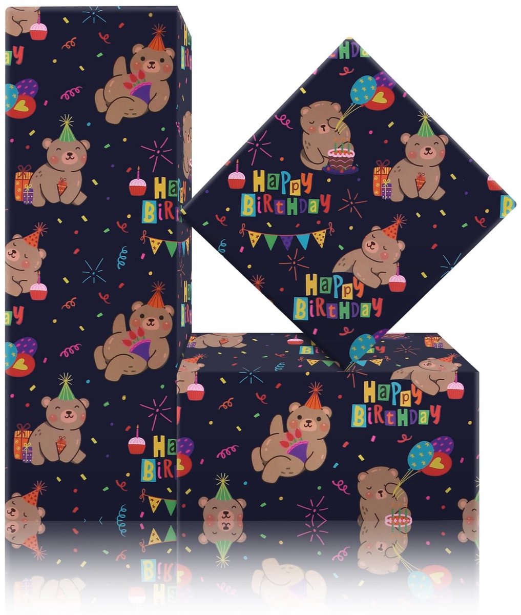aladdien - Beer Inpakpapier - Verjaardag - Schattige Beer Print - 50x70 cm - Eco Vriendelijk Inpakpapier - Perfect voor Kinderen - 4 Vellen