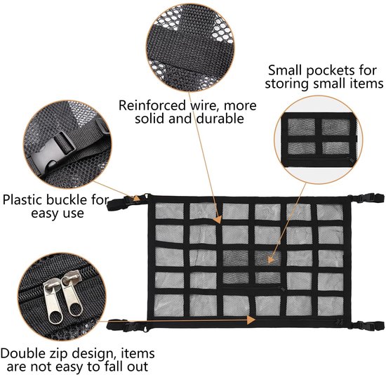 IMstore - Autolading Net - Dubbel Laag - Ruimtebesparend - 90 x 65 cm - Universeel - Ideaal voor lange roadtrips - Geschikt voor SUV en Van van Merkloos — afbeelding 4