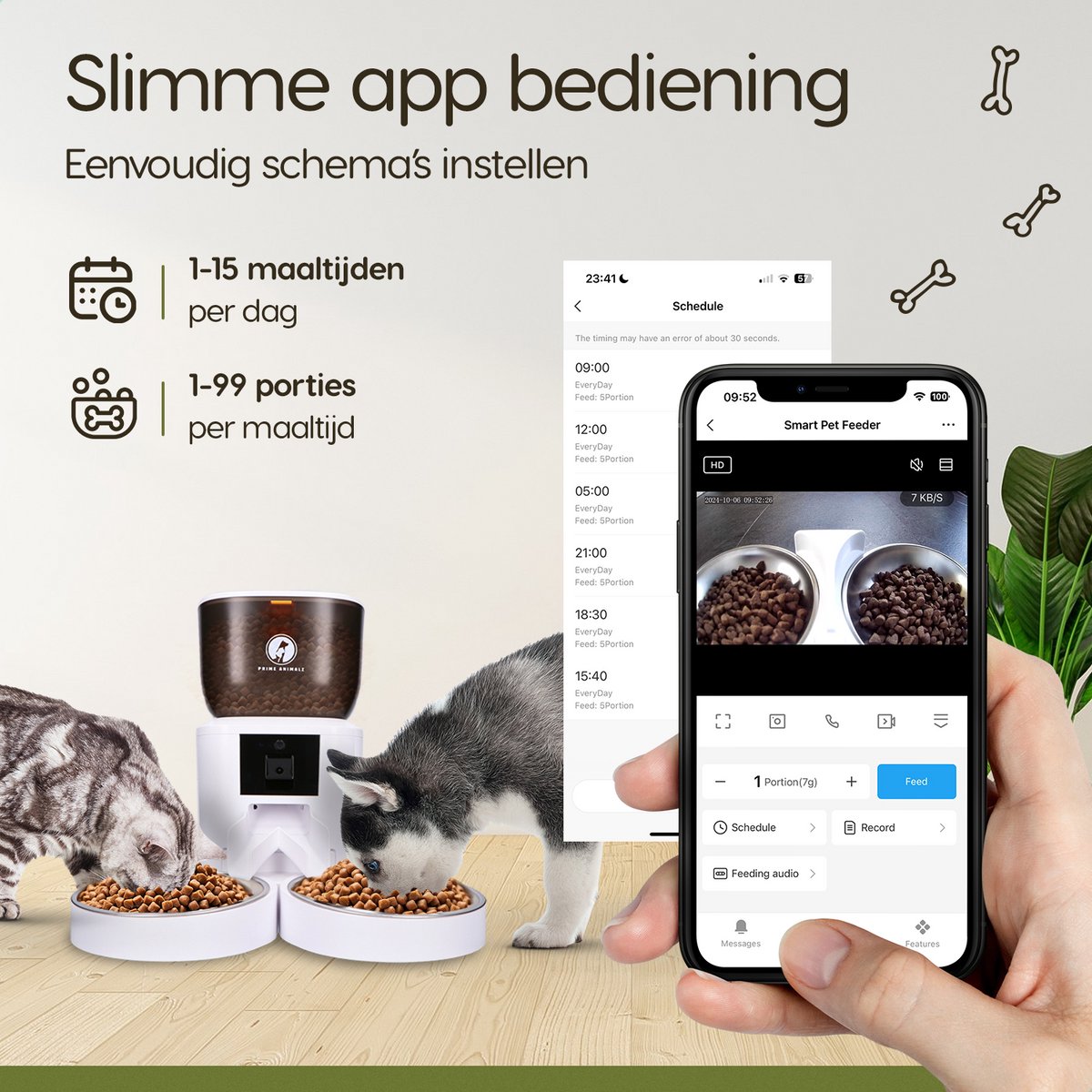 Automatische Voerbak Kat en Hond 4L Premium Upgraded – Slimme Voerdispenser met Camera – Full HD 1080P Night Vision – Two-Way Audio – RVS Dubbele en Enkele Voerbak – App-bediening – Voerschema Instellen – Prime AnimalZ – Wit thumbnail 5