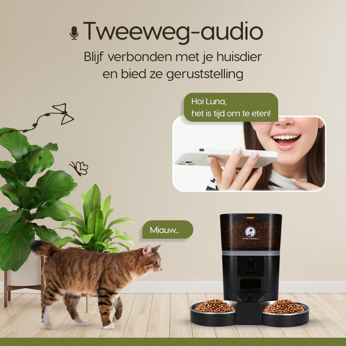 Automatische Voerbak dubbel Standaard 4L – Kat en Hond – Voerautomaat met Camera – Full HD 1080P Night Vision – Two-Way Audio – 4L Voerdispenser – Hondenvoerbak – App-bediening – Voerschema Instellen – Prime AnimalZ – Zwart thumbnail 4