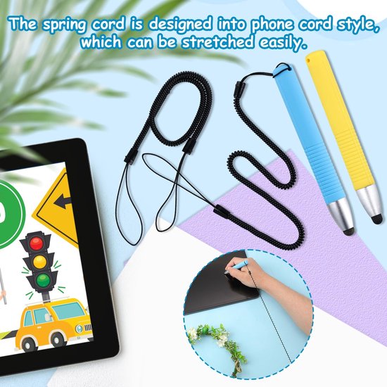 Store_9 - Kindvriendelijke Styluspennen - Touchscreen Stylus - Veerkoord voor Kindertablets - Blauw Geel - Geschikt voor Smartphones Tablets - 2 Stuks — afbeelding 3