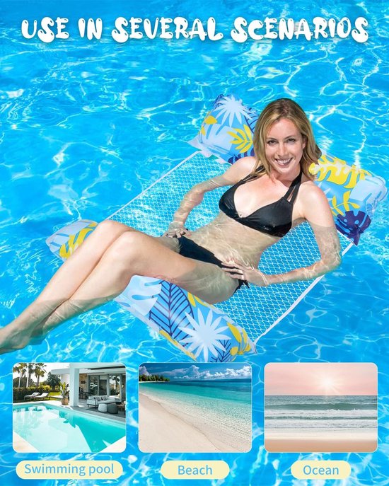 Allecto - Luchtmatras - Waterhangmat - Ultiem Waterplezier - Geel en Blauw - Zwembadlounge - Geschikt voor Volwassenen en Kinderen - 2 Stuks van Allecto — afbeelding 2