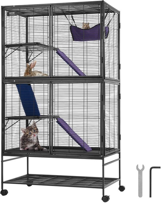 Archi Rollende hamsterkooi – Dierenkooi - Knaagdieren - 4-Laags – Hamsters - Cavia’s - Chinchilla’s – Zwart - 45.5 x75.5 x 175.5 cm