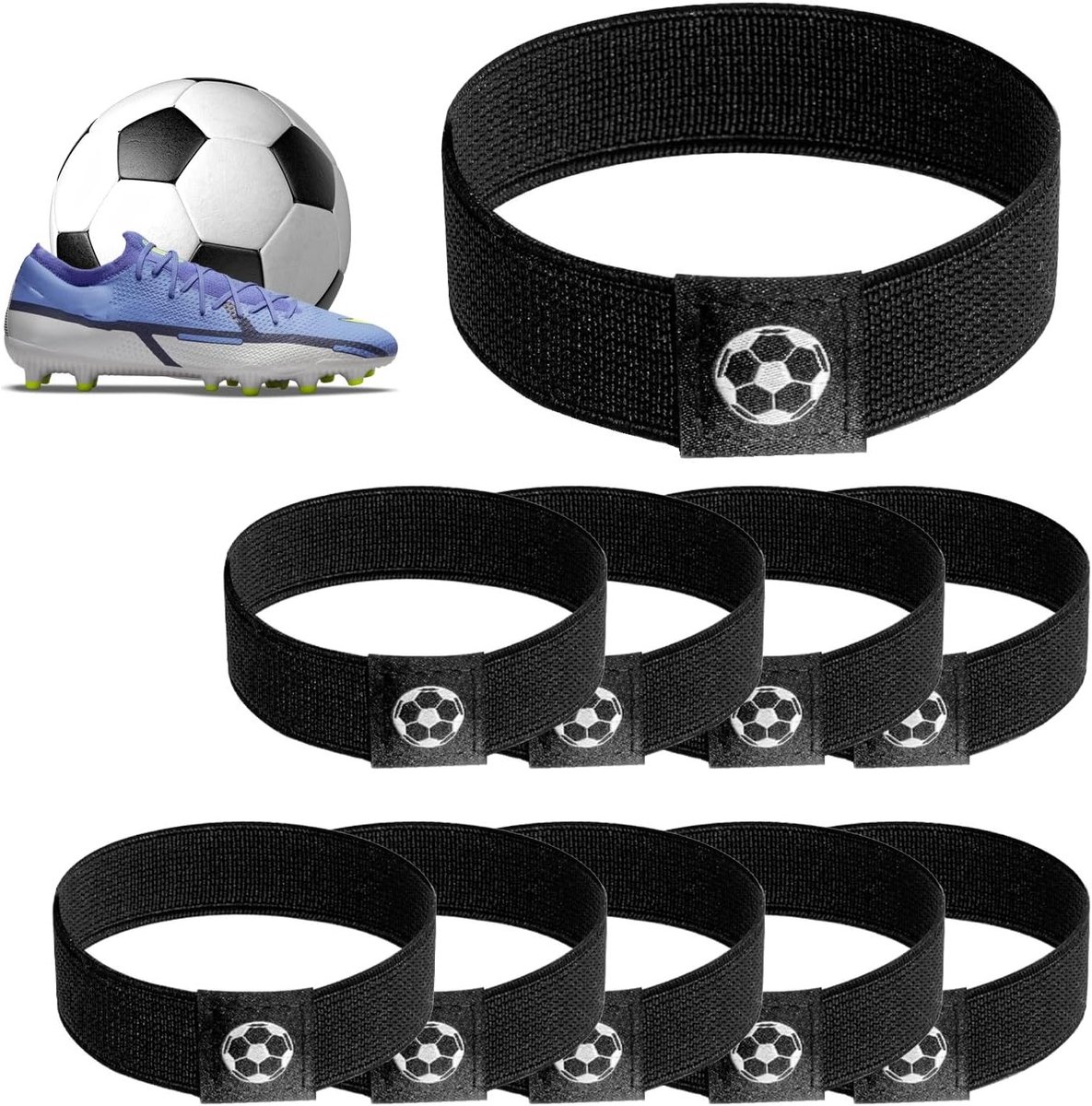 10 Stuks Voetbalschoen Bevestigingsbanden, Elastische Antislip Rubber Bands voor Voetbalschoenen, Gripbanden voor Volwassenen en Tieners 2x26cm