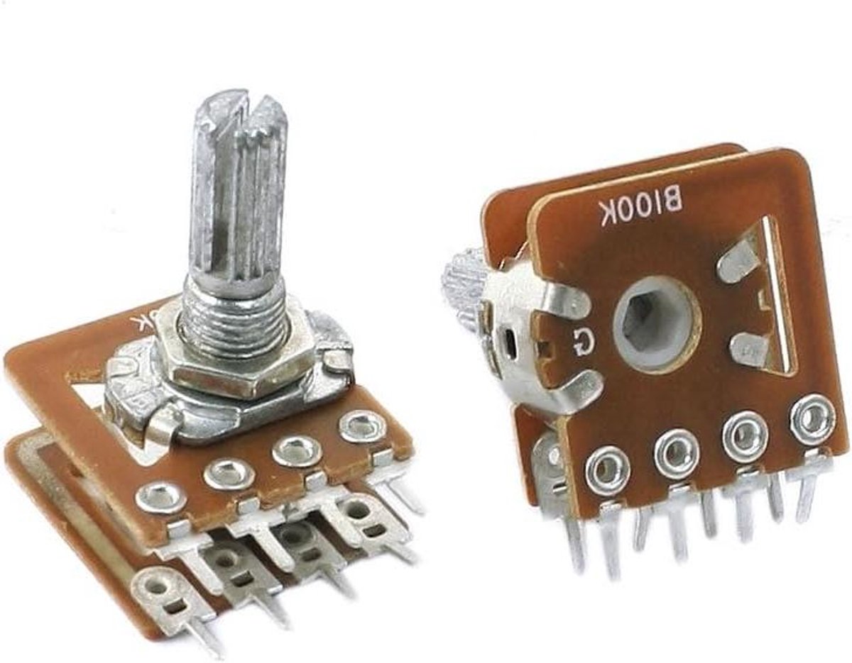 Draaibare Potentiometer - Variabele Weerstand - Volume Regeling - Dubbele Lineaire As - 100K Ohm - Metaal