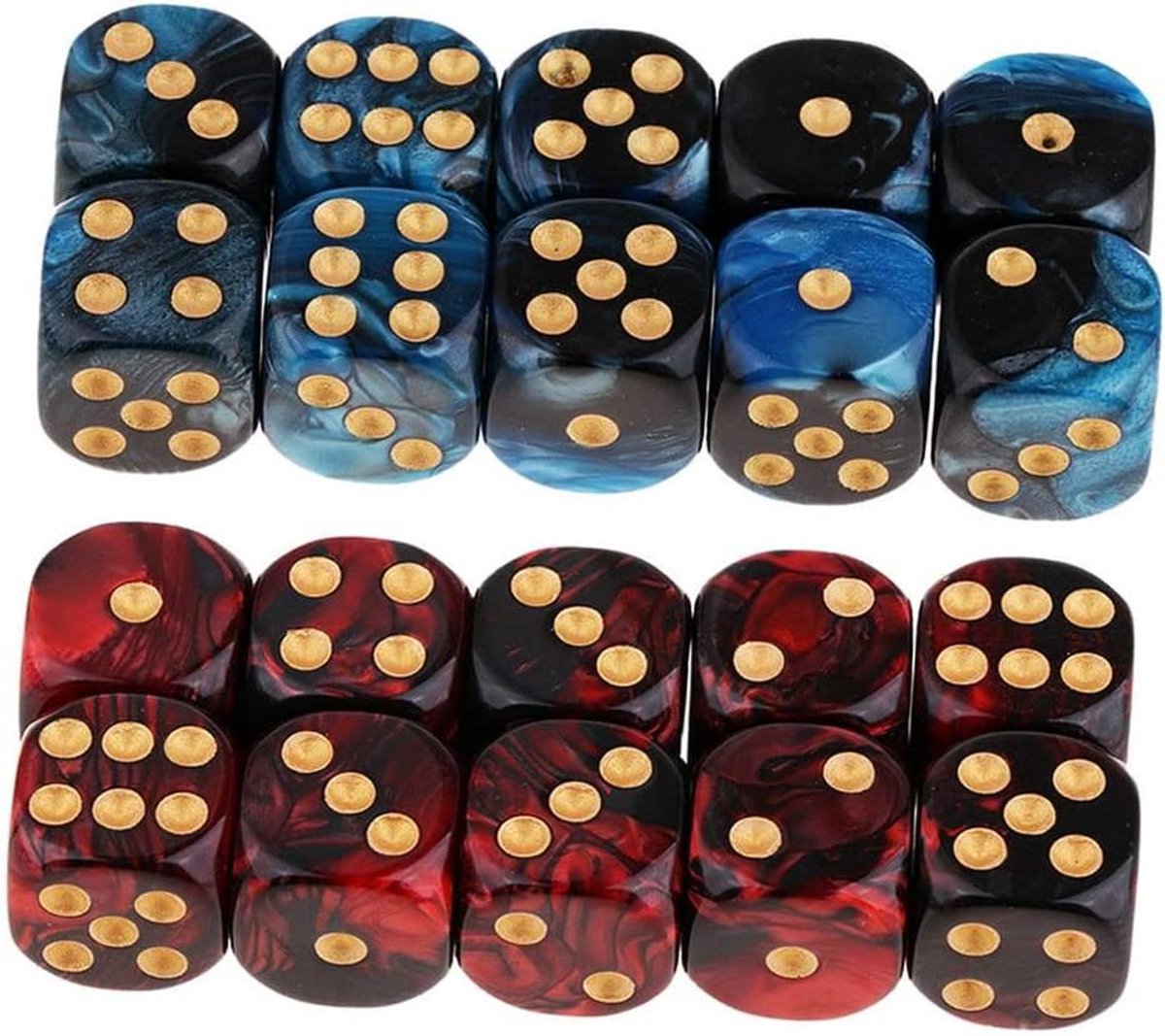 Polyedrische Dobbelstenen - Zeszijdige Spelstenen - Tafelspellen Spelen - Dubbele Kleuren Design - 16 mm 20 Stuks