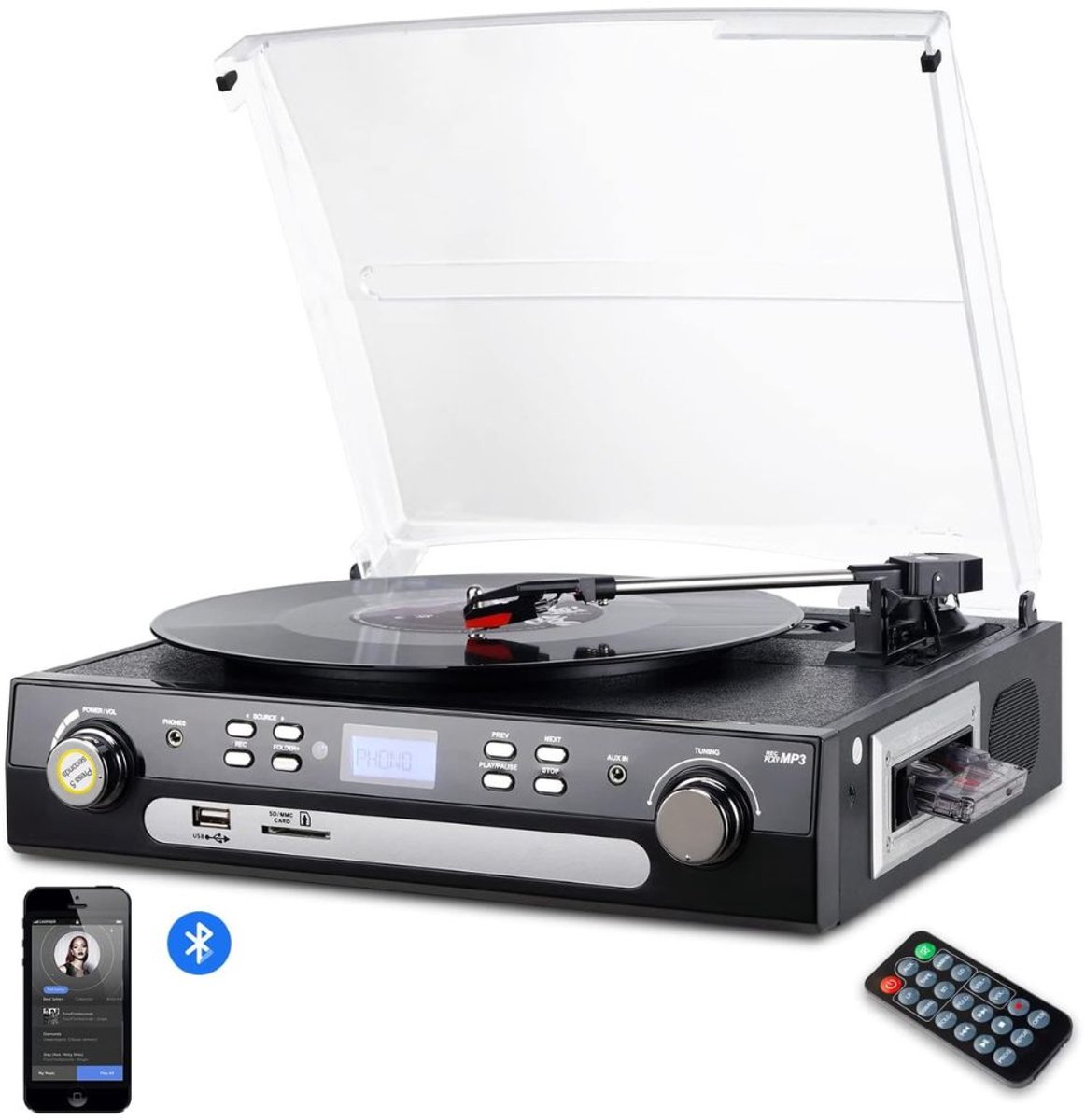 TopChoice® Platenspeler met Bluetooth - Vinylspeler - Platendraaier - Ingebouwde stereoluidspreker - Zwart