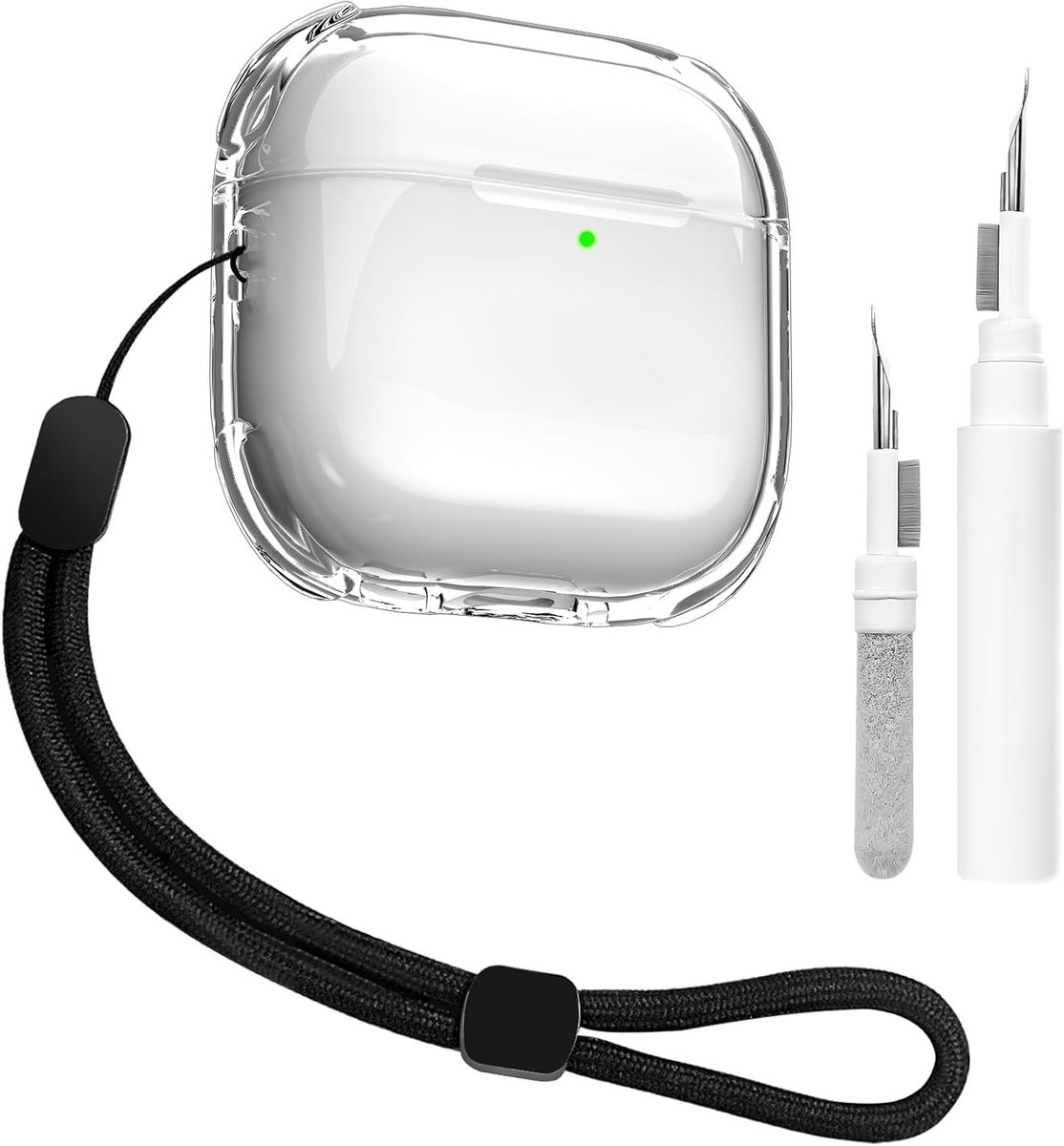 Transparante Beschermcase voor AirPods 4 met Schoonmaakset, Zachte TPU, Handriem, Draadloos Opladen en Schokbestendig