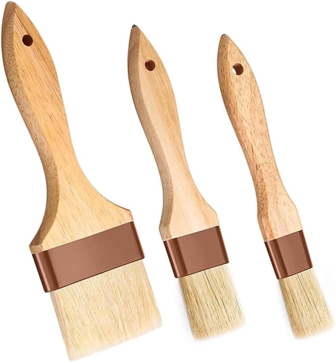 Set van 3 natuurlijke bakborstels, vaatwasserbestendige keukenborstels voor bakken, koken en grillen