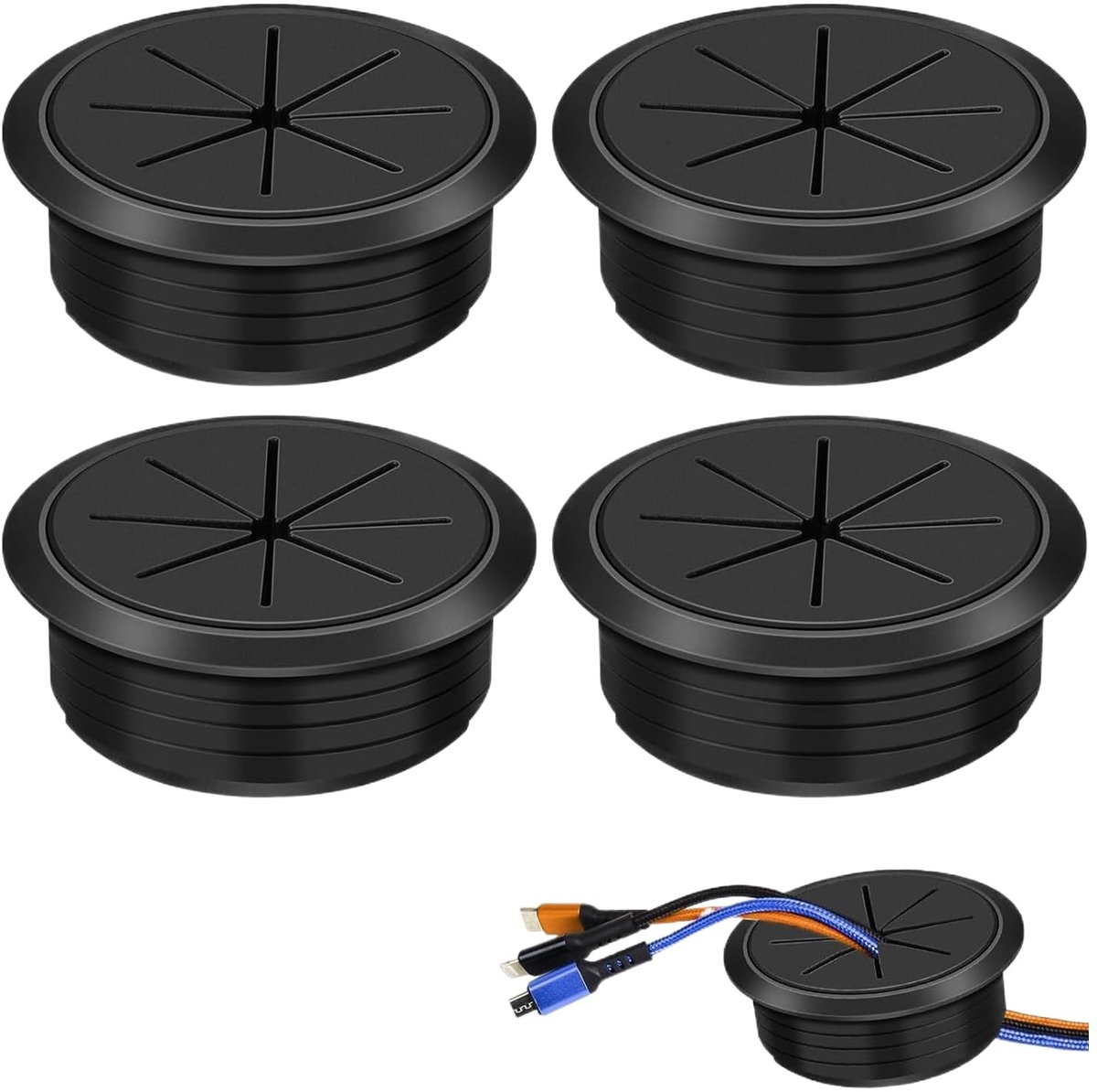 aladdien - Plastic Kabeldoorvoeren - 4 stuks kabelgrommet - Flexibel en duurzaam voor bureau - 60mm - Ideaal voor kabelmanagement - Geschikt voor di...