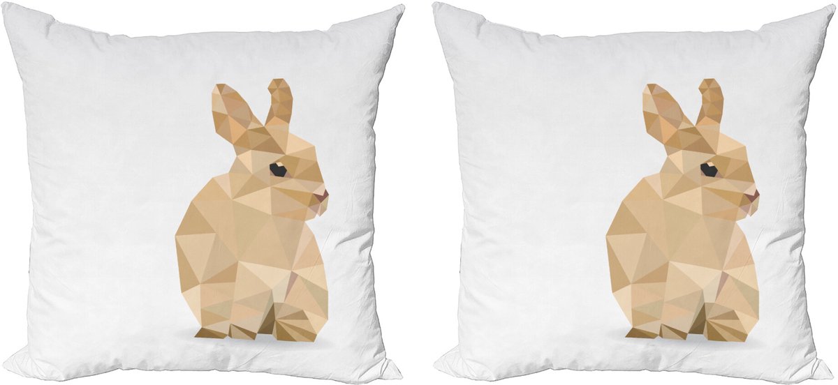 ABAKUHAUS Decoratieve kussenhoes met konijnmotief, 2 stuks, moderne accenten, dubbelzijdige digitale print, 40x40 cm, bruinbeige en wit SBrown Beige en Wit