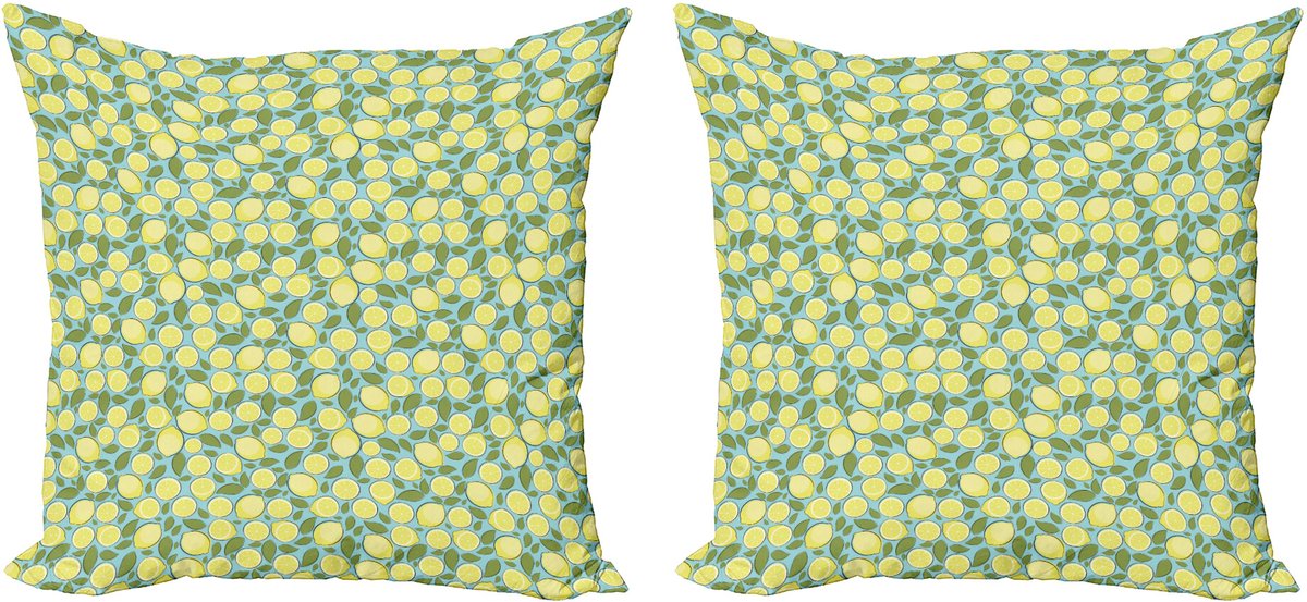 ABAKUHAUS Citroen Decoratieve Kussenhoes, Set van 2, Citrusvrucht Pasteltinten, Modern Accent Dubbelzijdige Digitale Print, 50x50 cm, Olijfgroen Geel Olivengroen Geel