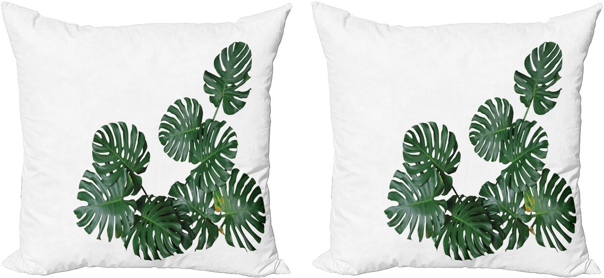 ABAKUHAUS Philodendron decoratieve kussenhoes, 2 stuks, modern accent, dubbelzijdige digitale print, 50x50 cm, lauriergroen, smaragdgroen Lauwergroen Smaragdgroen