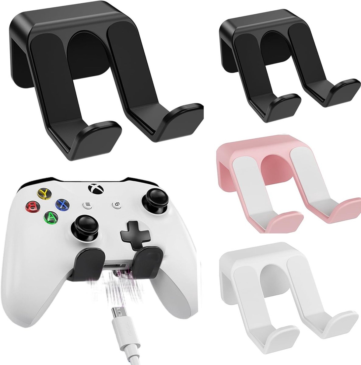 4-delige Switch Beugel met Hol Ontwerp voor Warmteafvoer, Hoofdtelefoonhouder en Zelfklevende Haak voor Gaming Headsets en Oordopjes onder Bureau
