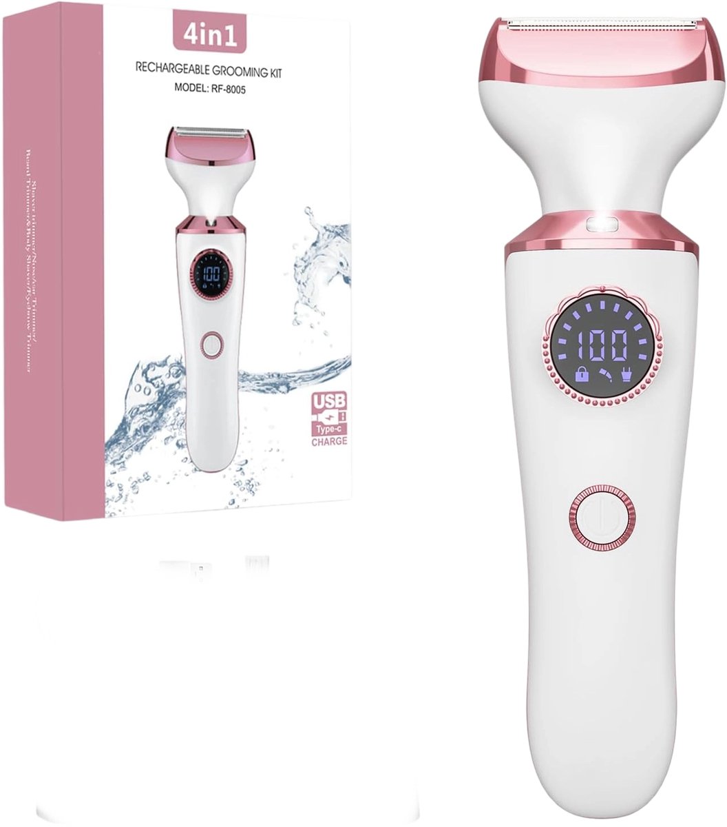 Ladyshave - Damesscheerapparaat voor vrouwen - 4-in-1 bikinitrimmer - Oplaadbaar - Nat & Droog - Pijnloos - LED-lampje & Reisvergrendeling - Geschikt voor bikinilijn, oksels, benen, armen, lichaam, gezicht en intieme zone