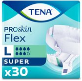TENA ProSkin Flex, maat L, Super, 30 stuks. Verpakking met blauwe en groene accenten.