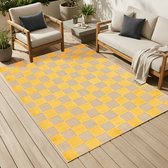 Tapiso Checker Buitenkleed Weerbestendig Buitentapijt Balkon Tuin Terras - Wasbaar UV-bestendig Slijtvast Balkontapijt Indoor Outdoor Tapijt Crème Geel 300x400
