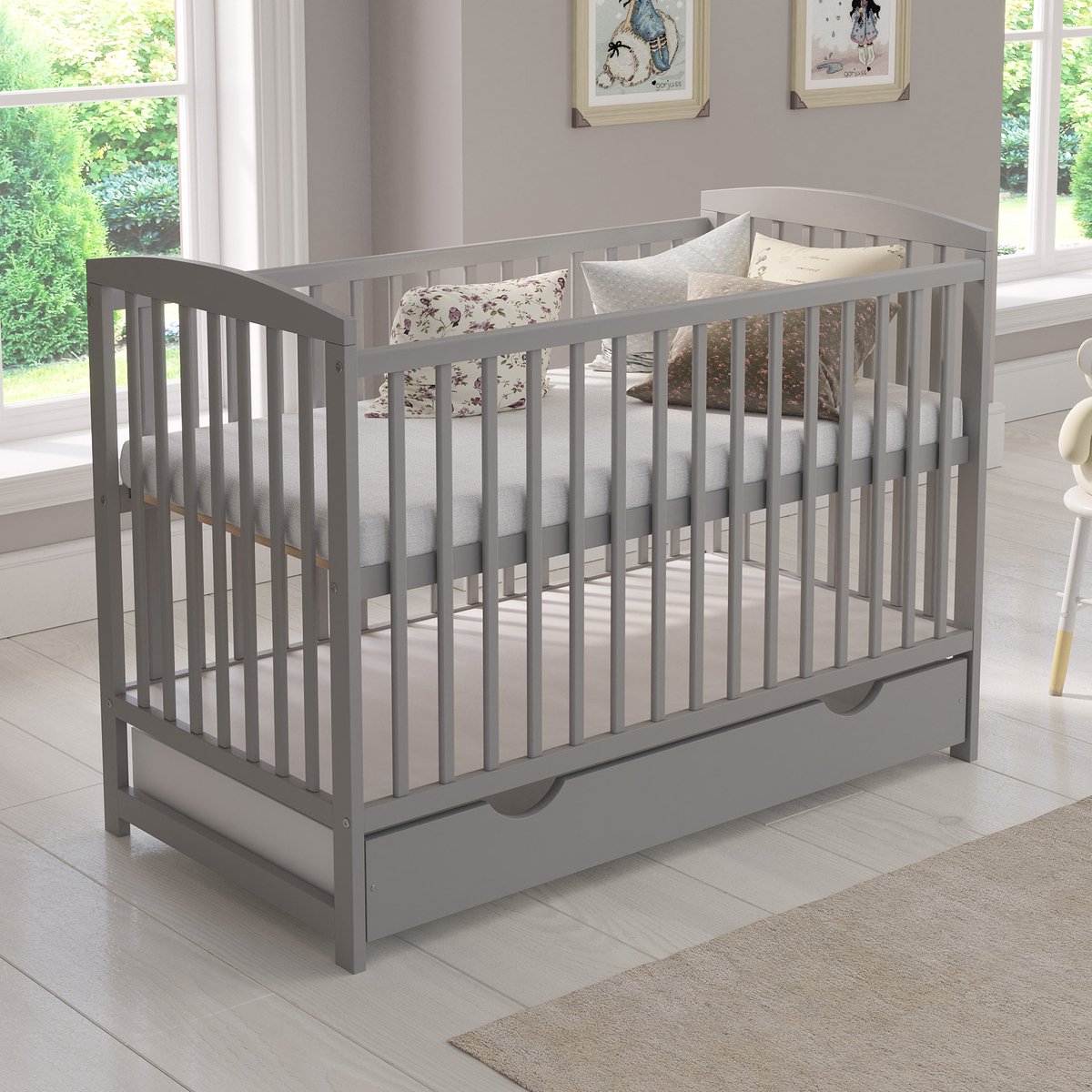 Love For Sleep Jacob Babybedje 2-in-1 – Meegroeibed 120x60 cm – Inclusief Hypoallergeen Matras & Schuiflade met Afdekplaat – Massief Grenenhout – Grijs