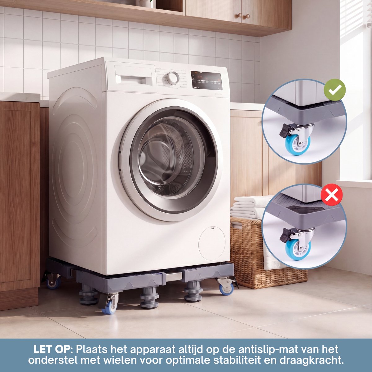 VanDijck Wasmachine Verhoger - 4 Wielen en 4 Poten - 42-75 cm - 400 kg — afbeelding 7