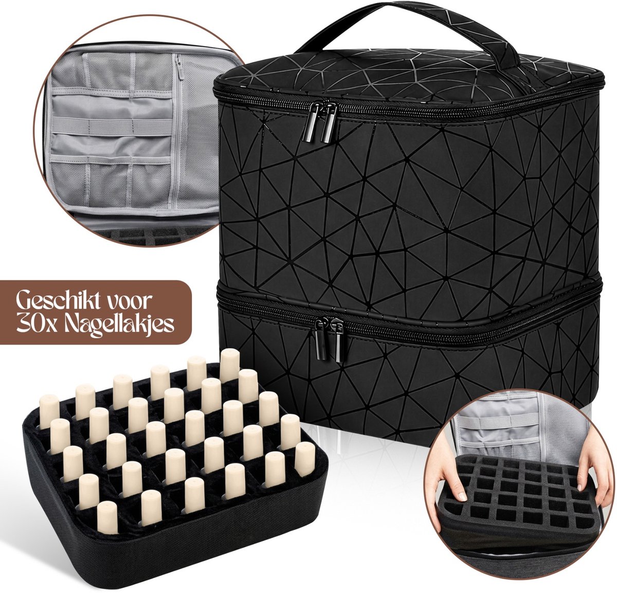 Velaré® Nagellak Organizer Tas – Grote Capaciteit Make-up Koffer – Premium PVC – Draagbare Manicure & Beauty Opbergkoffer – Zwart