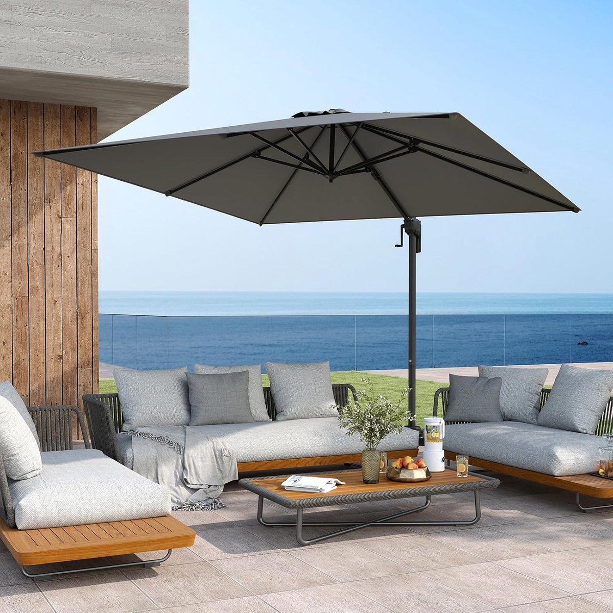 Zweefparasol 300x300 cm Vierkant – Kantelbaar & 360° Draaibaar met Zwengel, Grote Aluminium Tuinparasol voor Terras, Patio en Tuin – Antraciet – Faisal