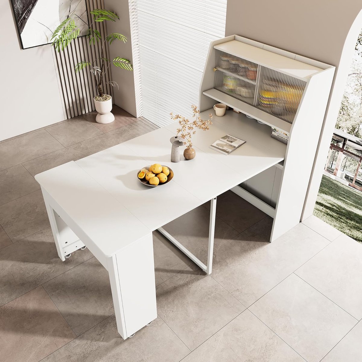 Lexiou Extendable Dining Table, L 52/132.5 x W 80 x H 76 cm, Disposable Extendable Table, Dining Room Storage Cabinet, with Storage Space, Coffee Lounge Table, Space-Saving, Multifunctional Dining Table