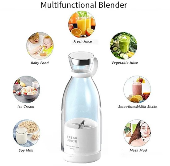 Allero Blender - Blender To Go - Smoothie Maker - 350 ML - Mini Blender - Fruit Blender - Multifunctioneel - Wit - 6 Bladen van Allero — afbeelding 3