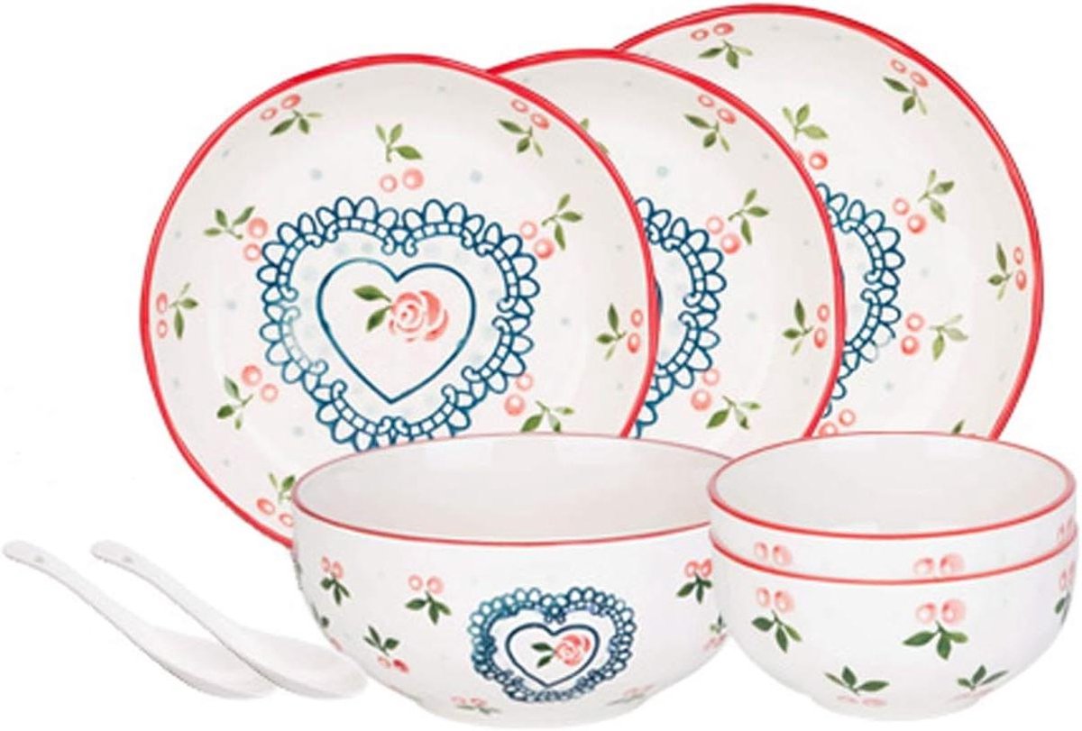 Dinerborden Set - Keuken Servies - Dagelijks Gebruik - Handgeschilderd Patroon - 8 Delig - Wit