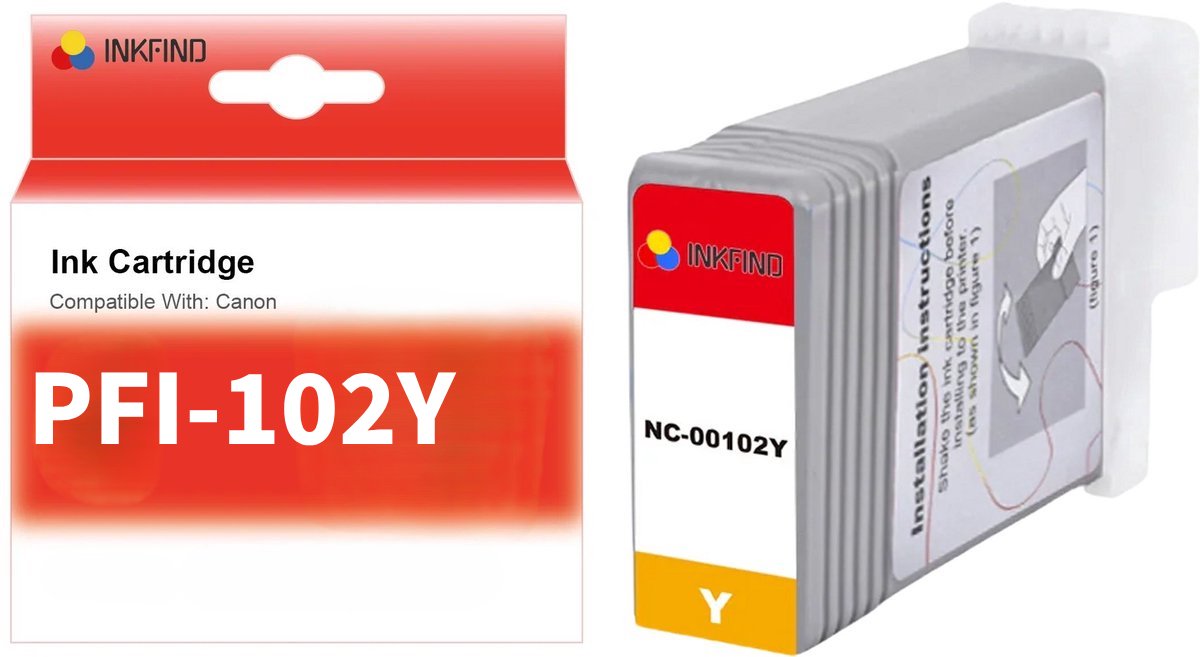 INKFIND PFI-102 Geel Inktcartridge compatibel met Canon PFI-102 - 1-pack Geel*1