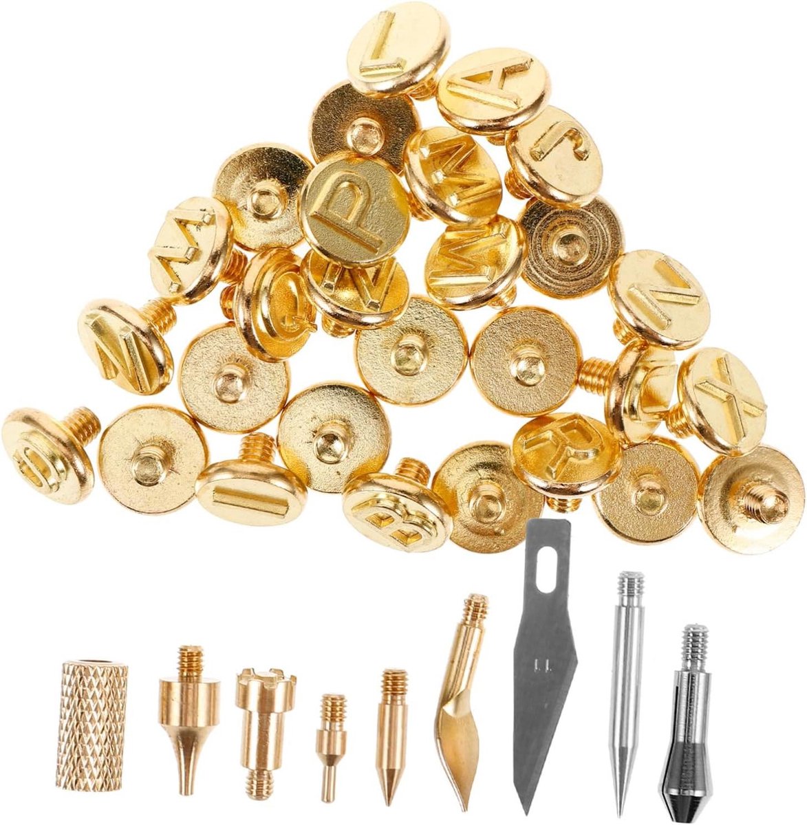 Houtbrandgereedschap Set - Lettersnijpen - Decoratief Bewerken - Veelzijdige Koperen Bits - 1 cm - Goud