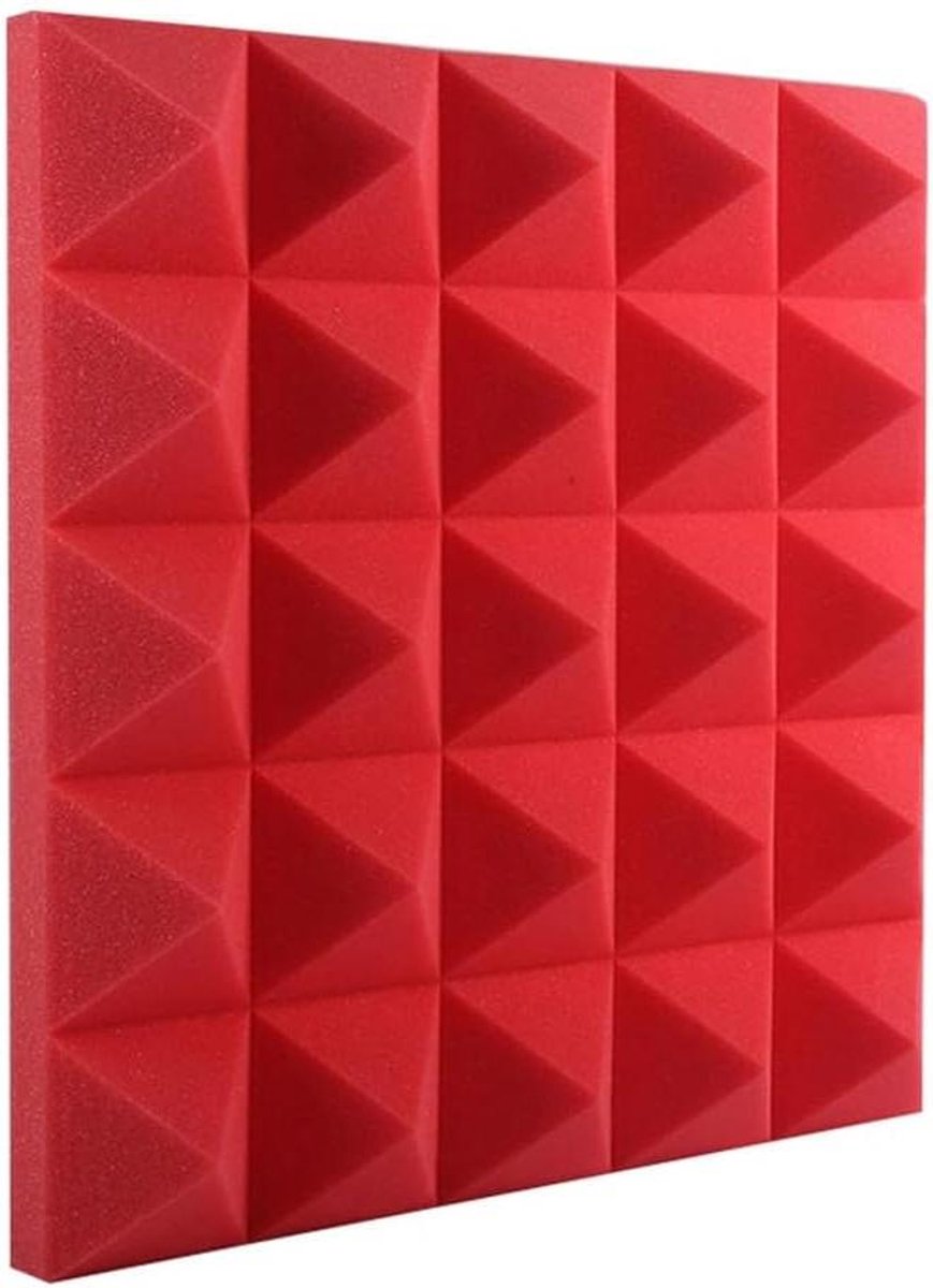 Akoestische Schuim Platen - Geluidsisolatie Panelen - Geluidsverbetering Ruimte - Zelfklevend Hoge Dichtheid - 12 Stuks - Rood