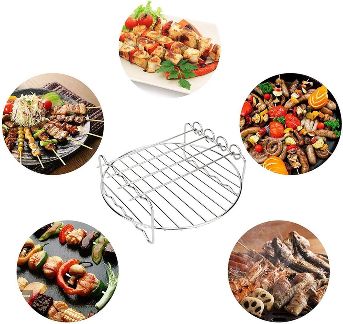 BBQ Grill Rack - Dubbele Laags Rooster - Buiten Koken - Antiaanbaklaag - 17.5 x 17.5 cm - Zilver