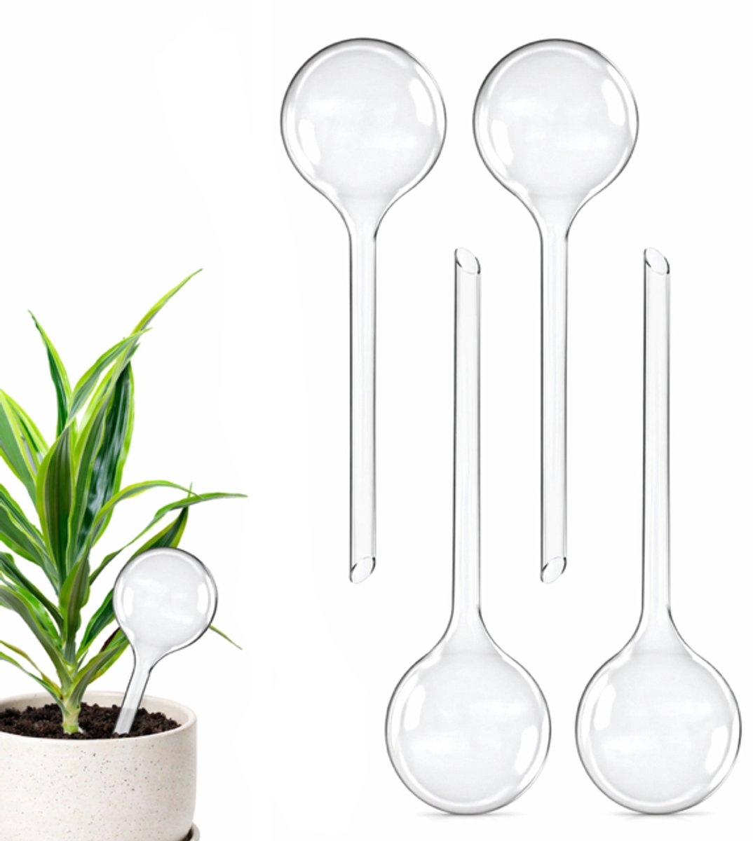 HV Plant® - Waterdruppelaar XL Transparant Set van 4 Stuks voor Planten – Waterdruppelaar Groot (27cm) – Automatisch Watergeefsysteem voor Kamerplanten – Planten Watergever met Druppelsysteem