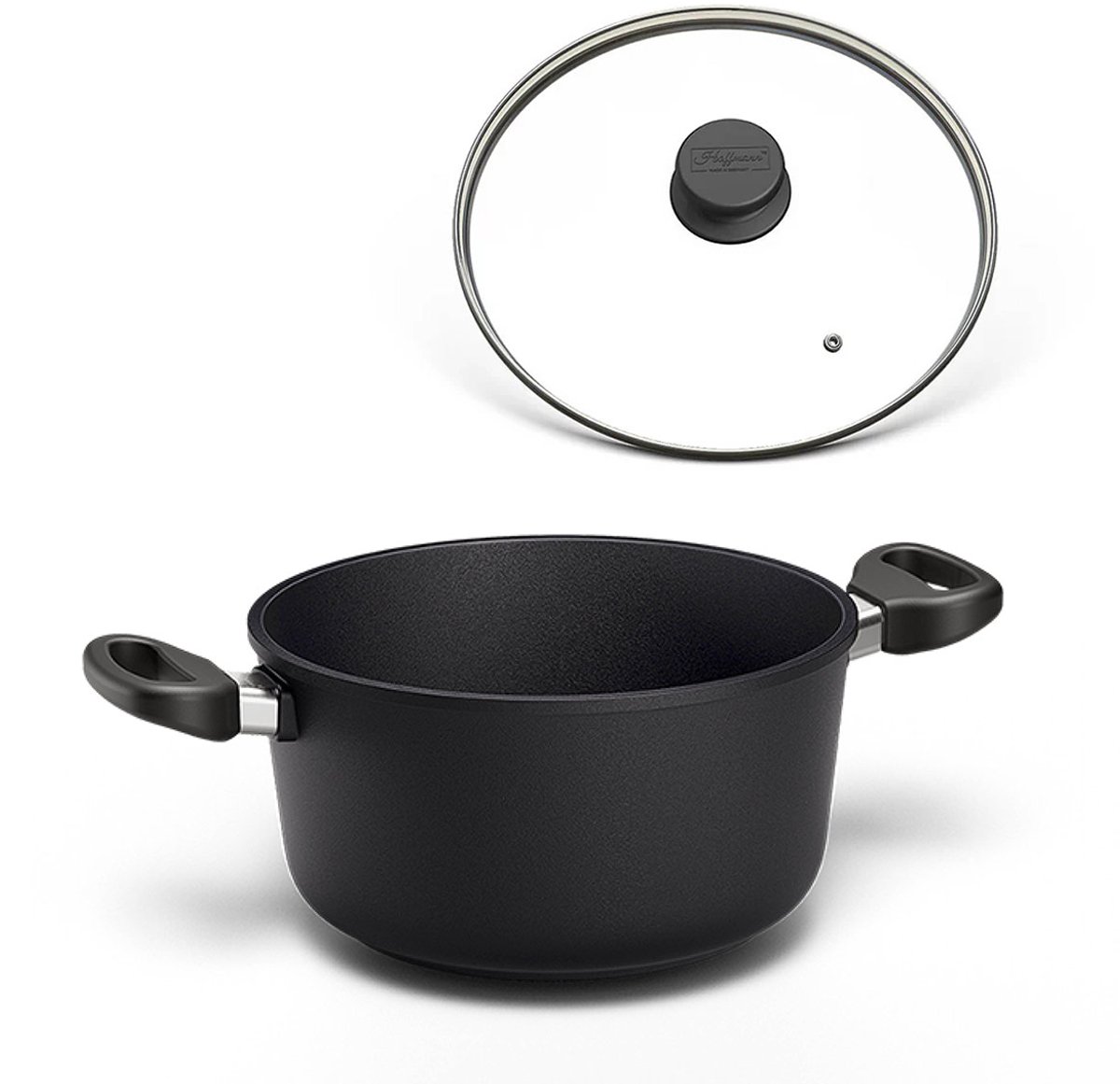 Hoffmann STONIQ kookpan - Ø 24 cm - 4,4 liter - PFAS-vrij - Vaatwasserbestendig - Twee zijgrepen - Met glazen deksel - Gemaakt in Duitsland