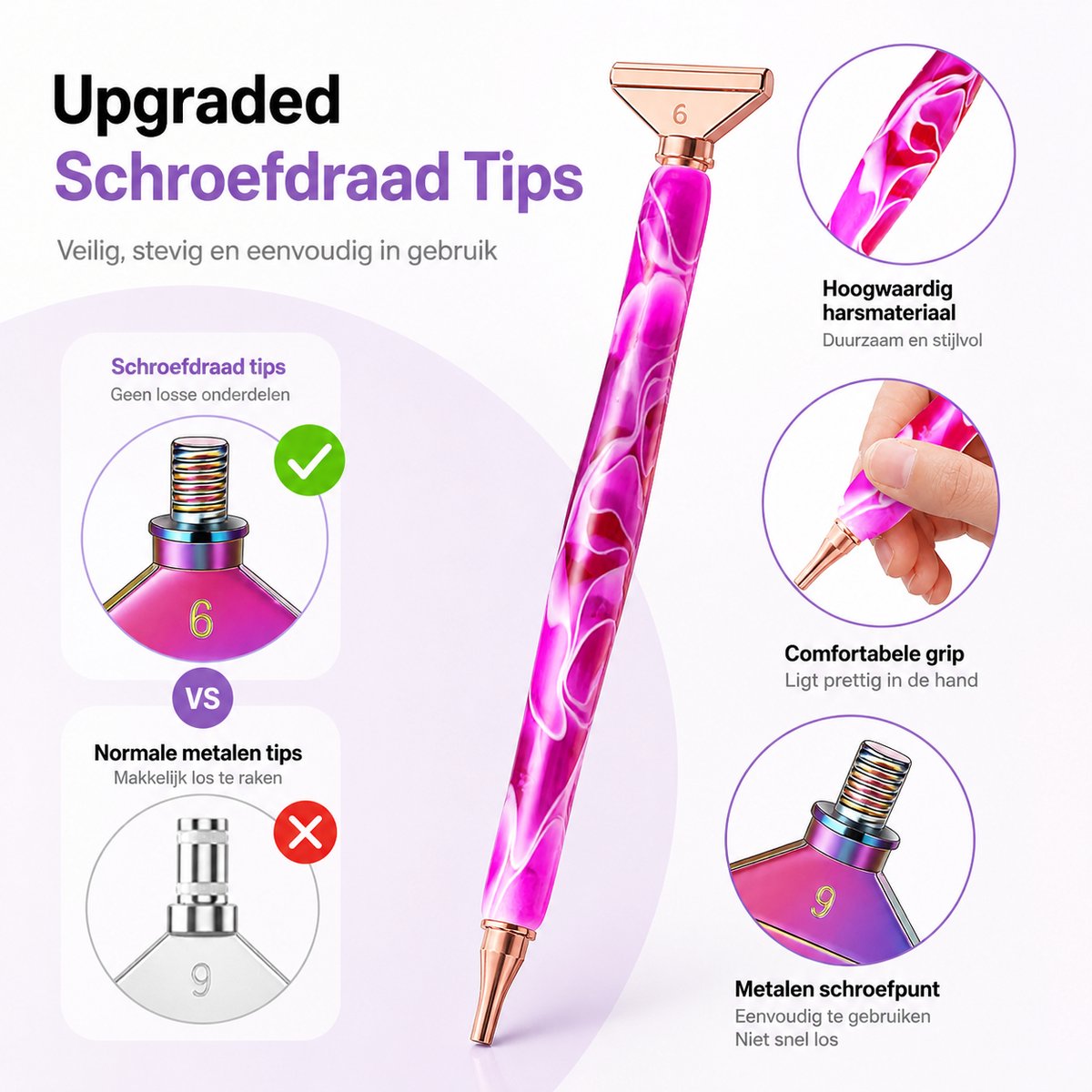 BOTC Diamond Painting Art pen Kit - Dot Pen Kit - 5D Diamond Paint- met Gereedschapstoebehoren - Paars — afbeelding 6