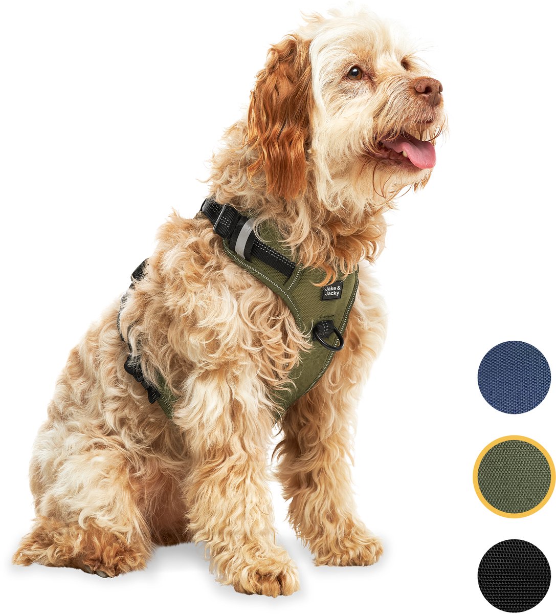 Jake and Jacky Hondentuigje - Anti-Trek Tuig - Hondenharnas - Y Tuig Hond - Reflecterend - M - Groen